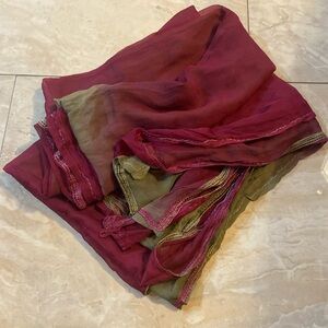 Elegant Burgundy and Olive Sheer Indian Duputta Scarf